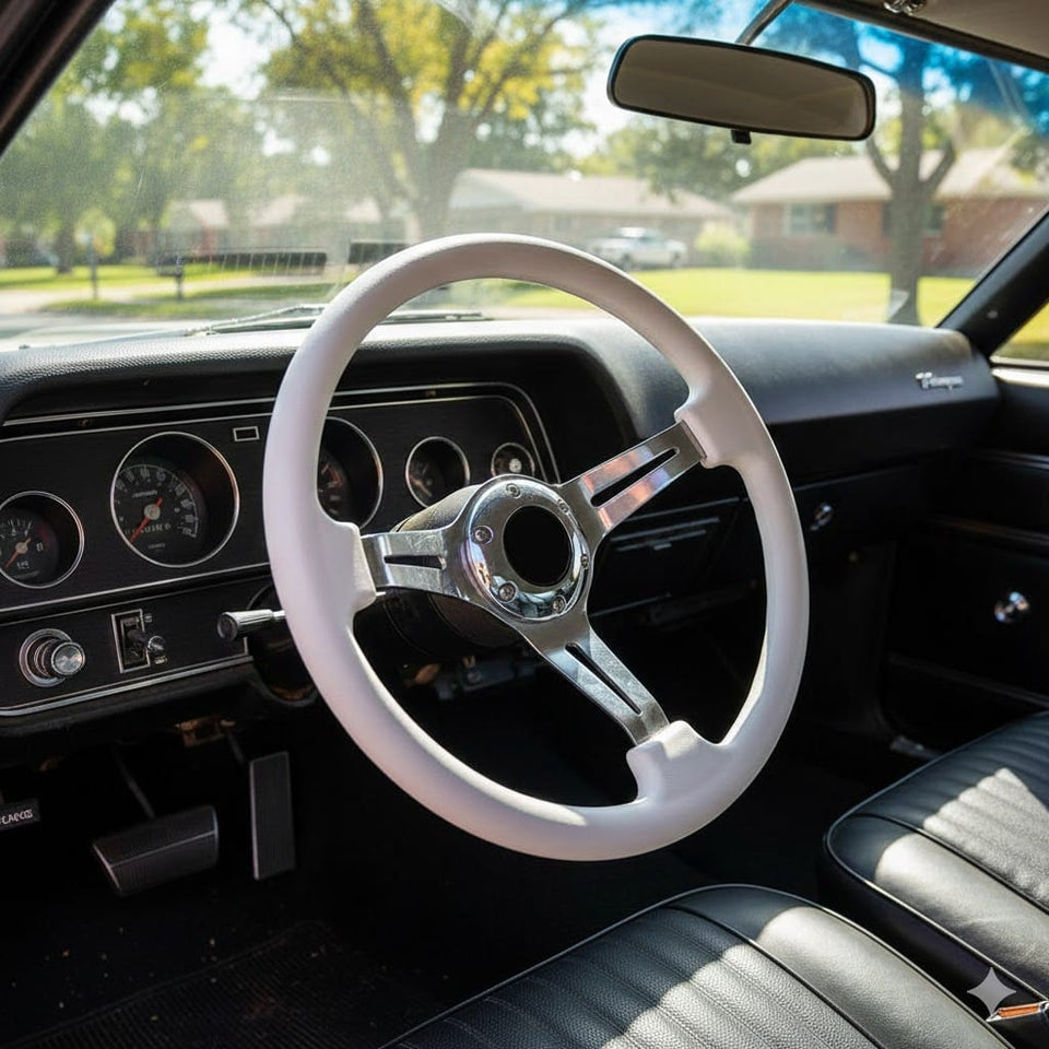 JDM Sports Universal Steering Wheel 14 in 6 - Hole Racing Steering Wheel Solid Color Spoke ABS Drifting Wheel Universal For Car (White)