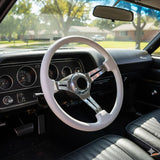 JDM Sports Universal Steering Wheel 14 in 6 - Hole Racing Steering Wheel Solid Color Spoke ABS Drifting Wheel Universal For Car (White)