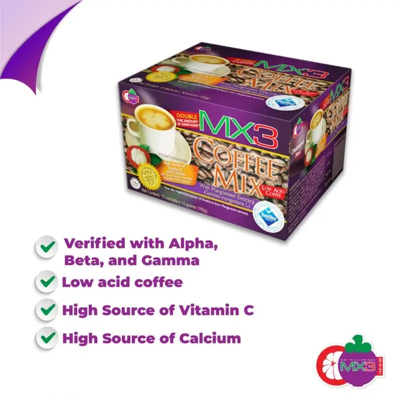 MX3 Coffee Mix with Mangosteen Exocarp – 10 Sachets x 10g (100g Box)