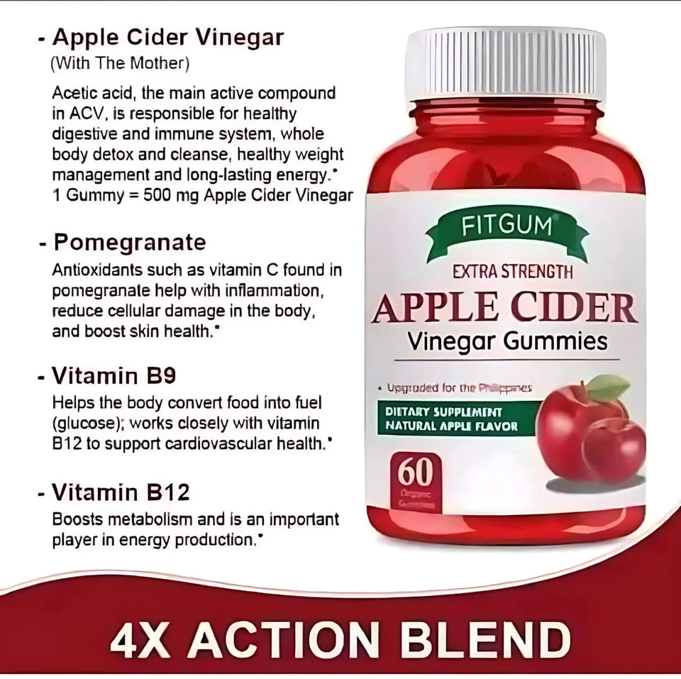 Fitgum Extra Strength Apple Cider Vinegar Gummies – 60 Organic Gummies