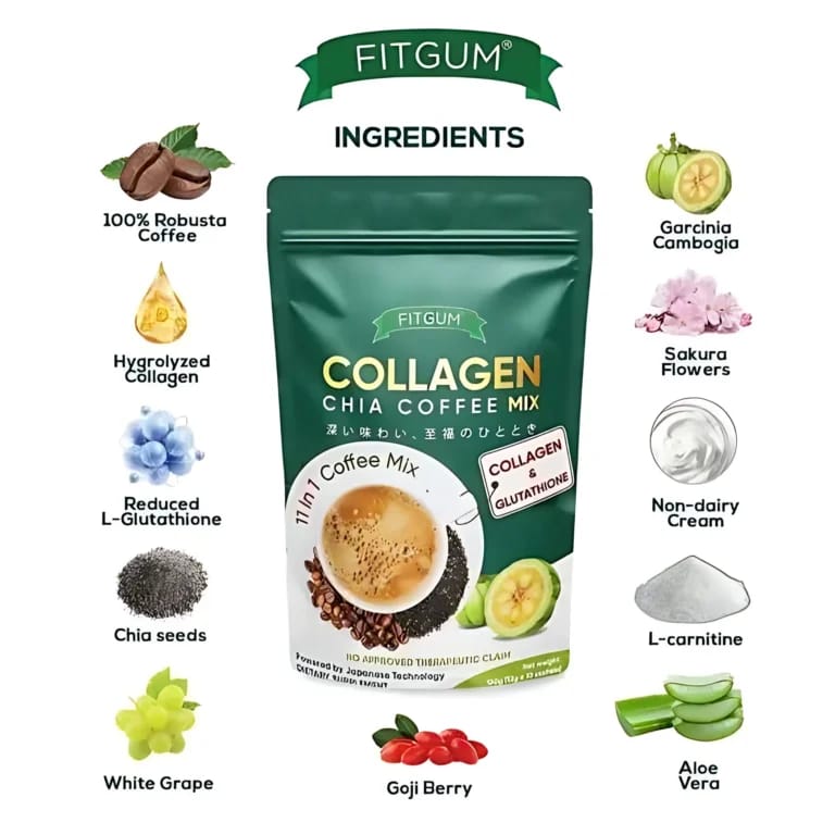 Fitgum Collagen Chia Coffee Mix – 10 Sachets