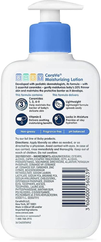 CeraVe Baby Lotion | 8 Ounce | Gentle Baby Skin Care with Hyaluronic Acid | Paraben and Fragrance Free