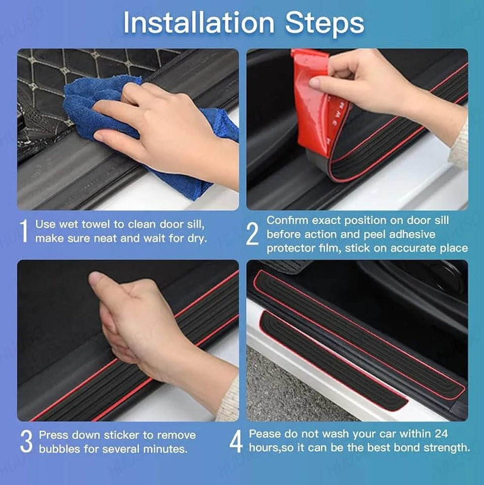 Sports Silicone Car Door Sill Scuff Plate Set of 4 Car Door Sill Protector Pads Silicone Door Sill Scuff Plate Sticker for Car Door Sill Protector