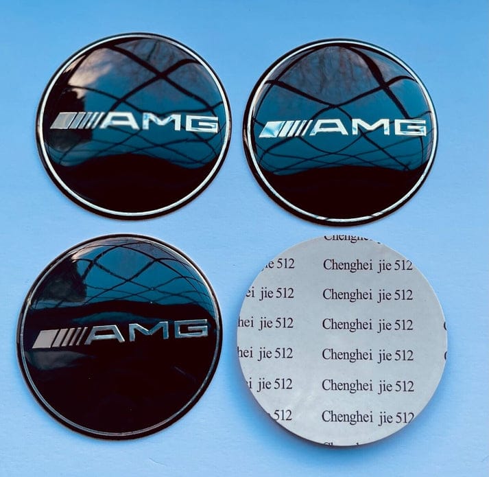 Mercedes Benz Black AMG ALLOY WHEEL CENTRE CAPS Emblem Stickers 65mm (4pc)