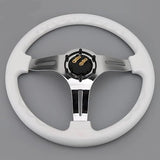JDM Sports Universal Steering Wheel 14 in 6 - Hole Racing Steering Wheel Solid Color Spoke ABS Drifting Wheel Universal For Car (White)