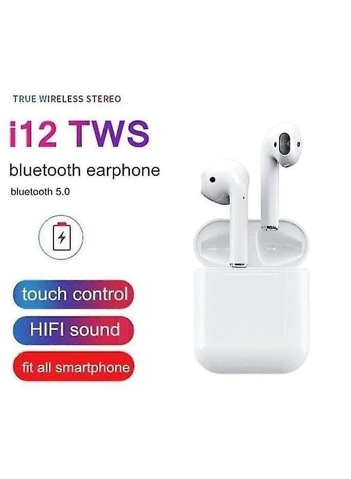 I12 White Wireless Earphones With Bluetooth 5.0