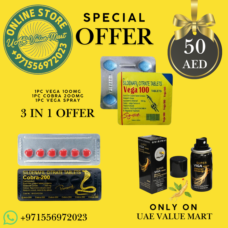 Special Offer 1pc vega tablet , 1pc cobra 200mg & 1pc viga spray . Free Delivery all over UAE