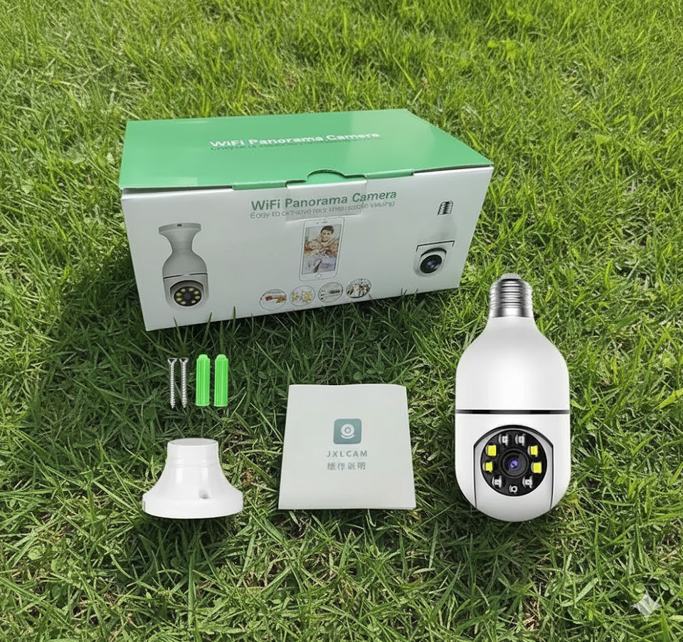 PTZ Light Bulb Camera with Motion Detection – Indoor 360° WiFi Security Camera with Pan Tilt Zoom, HD Video, Night Vision, LED Light, Wireless Surveillance for Home, Office, Garage – B22 Holder