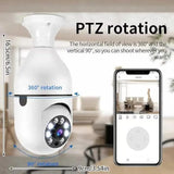 PTZ Light Bulb Camera with Motion Detection – Indoor 360° WiFi Security Camera with Pan Tilt Zoom, HD Video, Night Vision, LED Light, Wireless Surveillance for Home, Office, Garage – B22 Holder