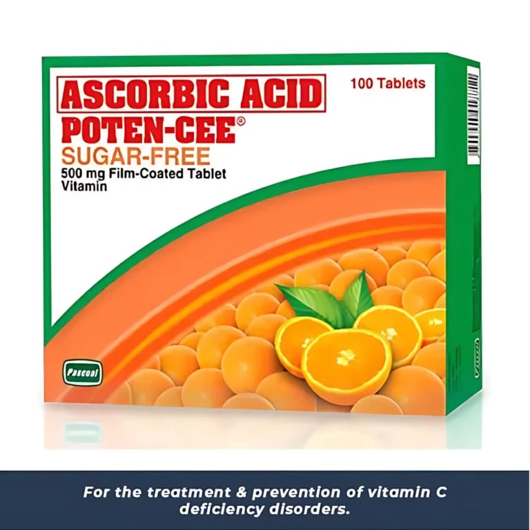 Ascorbic Acid Poten-Cee Sugar-Free 500mg Film-Coated (Vitamin C) Tablets – 100 Tablets