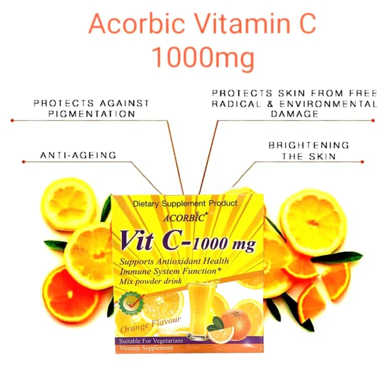 Acorbic Vit C – 1000mg Mix Powder Drink 12g x 10 Sachets – Orange Flavour