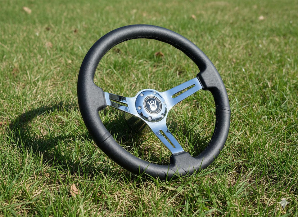 JDM Sports Universal Steering Wheel 14 in 6 - Hole Racing Steering Wheel Solid Color Spoke ABS Drifting Wheel Universal For Car (Black)