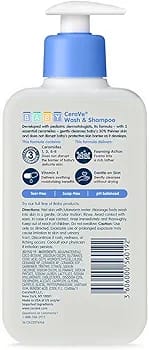 Cerave baby wash & shampoo, fragrance, paraben, & sulfate free shampoo for tear-free baby bath time, 8 ounce