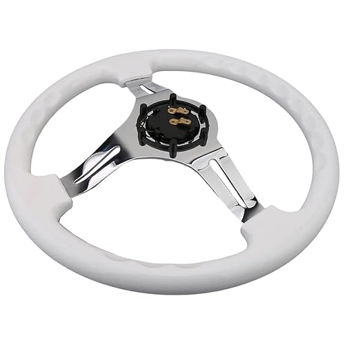 Universal Semi Dish Black & White with Chrome Steering Wheel