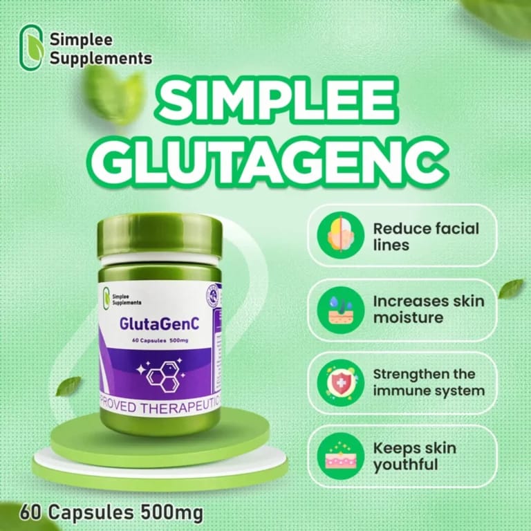 Simplee Supplements GlutaGenC – 500mg Skin Brightening & Antioxidant Capsules (60 Cap)