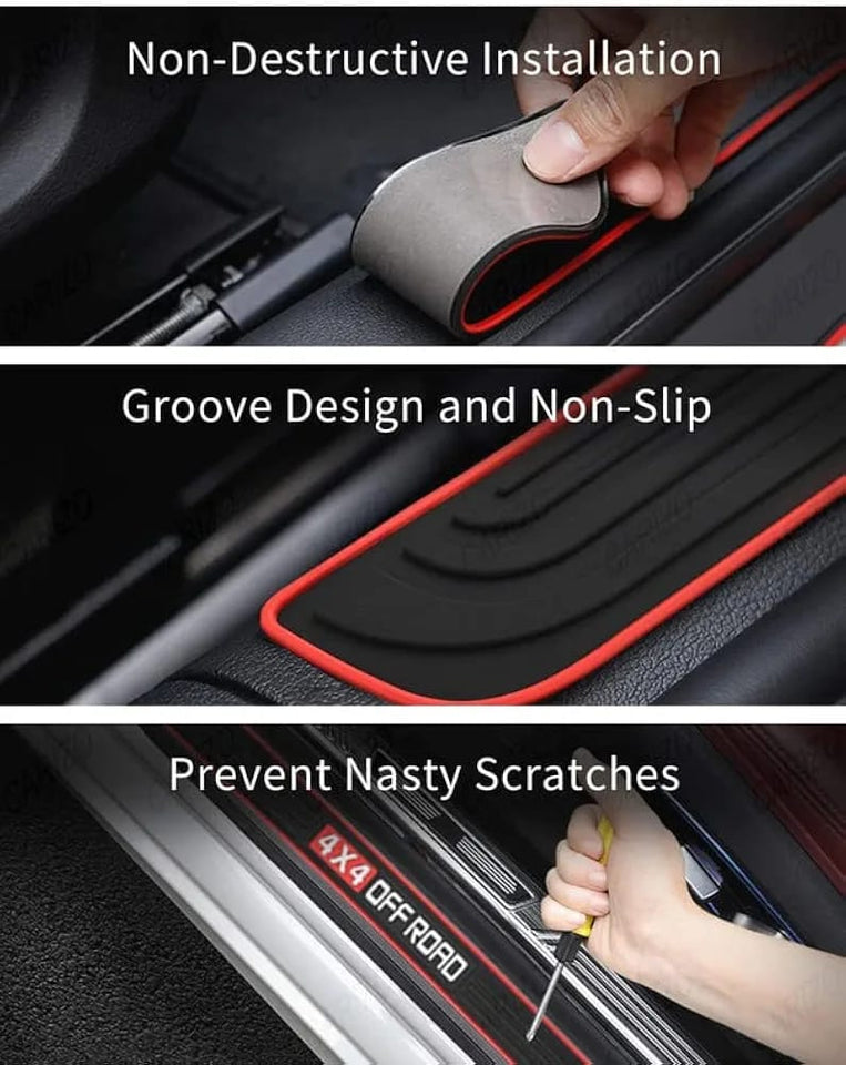 4×4 Off Road  Silicone Car Door Sill Scuff Plate Set of 4 Car Door Sill Protector Pads Silicone Door Sill Scuff Plate Sticker for Car Door Sill Protector