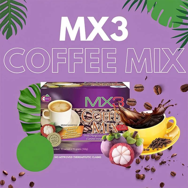 MX3 Coffee Mix with Mangosteen Exocarp – 10 Sachets x 10g (100g Box)