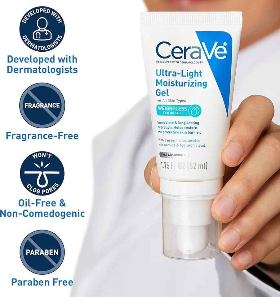 CeraVe Ultra-Light Moisturizing Gel | Hydrating Gel Face Moisturizer with Ceramides, Niacinamide, Hyaluronic Acid | Fragrance Free | Oil-Free | Weightless Mattifying Moisturizer | 1.75 FL Oz