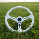 JDM Sports Universal Steering Wheel 14 in 6 - Hole Racing Steering Wheel Solid Color Spoke ABS Drifting Wheel Universal For Car (White)