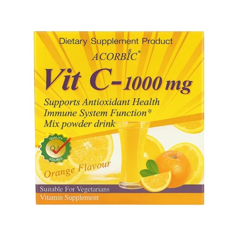 Acorbic Vit C – 1000mg Mix Powder Drink 12g x 10 Sachets – Orange Flavour