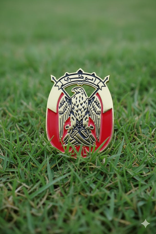 UAE Falcon Emblem Car Badge Sticker 9cm by 7cm, Silver Falcon Design with Flag, Front and Grill Falcon Car Badge. Abu dhabi Gold and Black