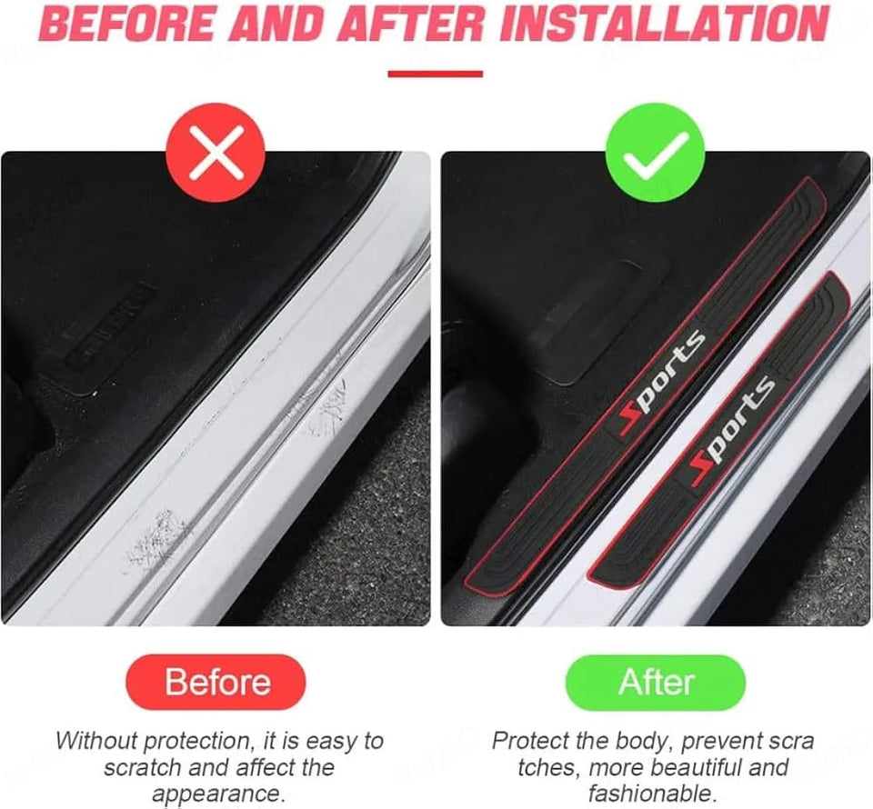 Sports Silicone Car Door Sill Scuff Plate Set of 4 Car Door Sill Protector Pads Silicone Door Sill Scuff Plate Sticker for Car Door Sill Protector