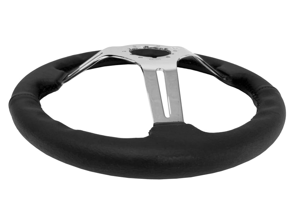 Universal Semi Dish Black & White with Chrome Steering Wheel