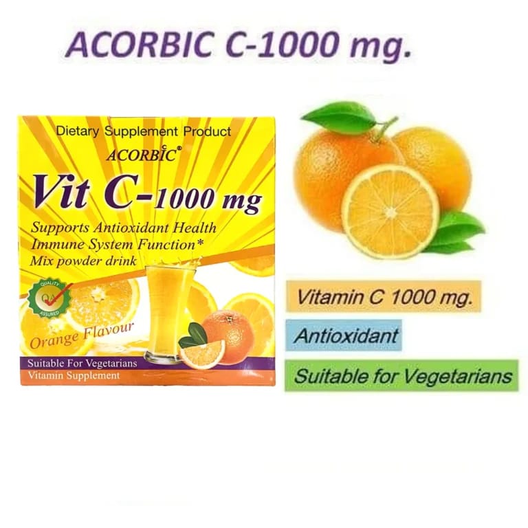 Acorbic Vit C – 1000mg Mix Powder Drink 12g x 10 Sachets – Orange Flavour