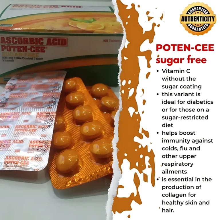Ascorbic Acid Poten-Cee Sugar-Free 500mg Film-Coated (Vitamin C) Tablets – 100 Tablets