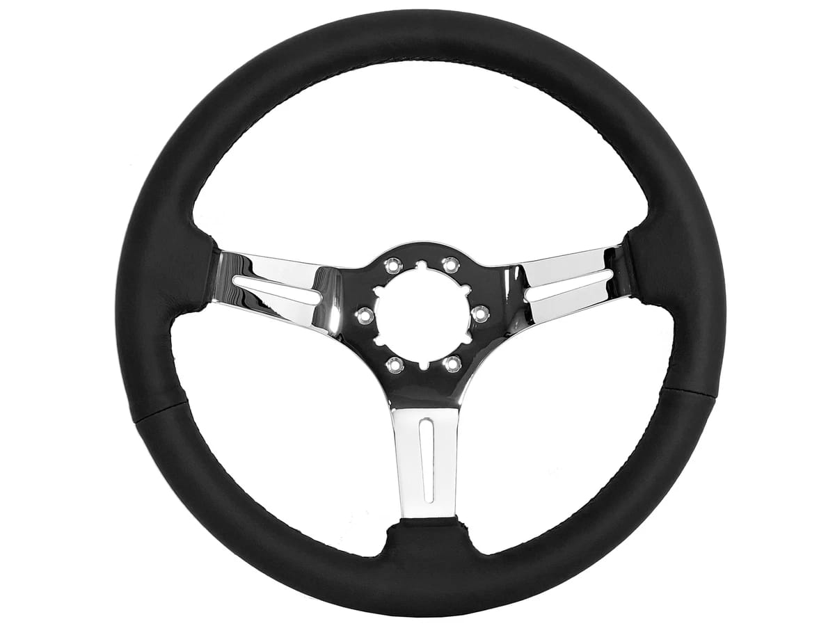 Universal Semi Dish Black & White with Chrome Steering Wheel