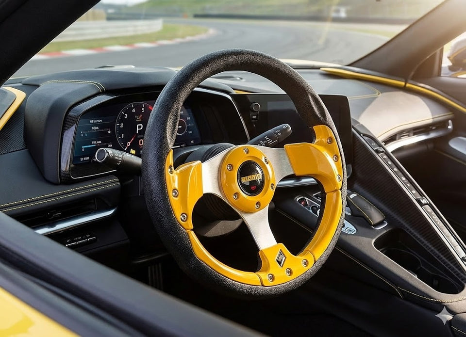 Sport Steering Wheel (Yellow) Suitable for All Cars.