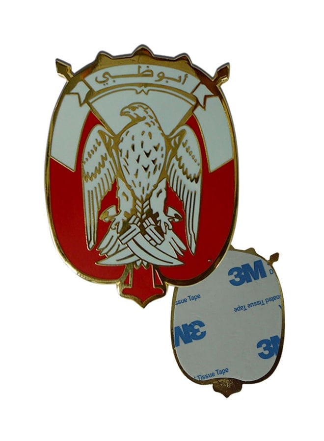 UAE Falcon Emblem Car Badge Sticker 9cm by 7cm, Silver Falcon Design with Flag, Front and Grill Falcon Car Badge. (Abu dhabi Gold and white)