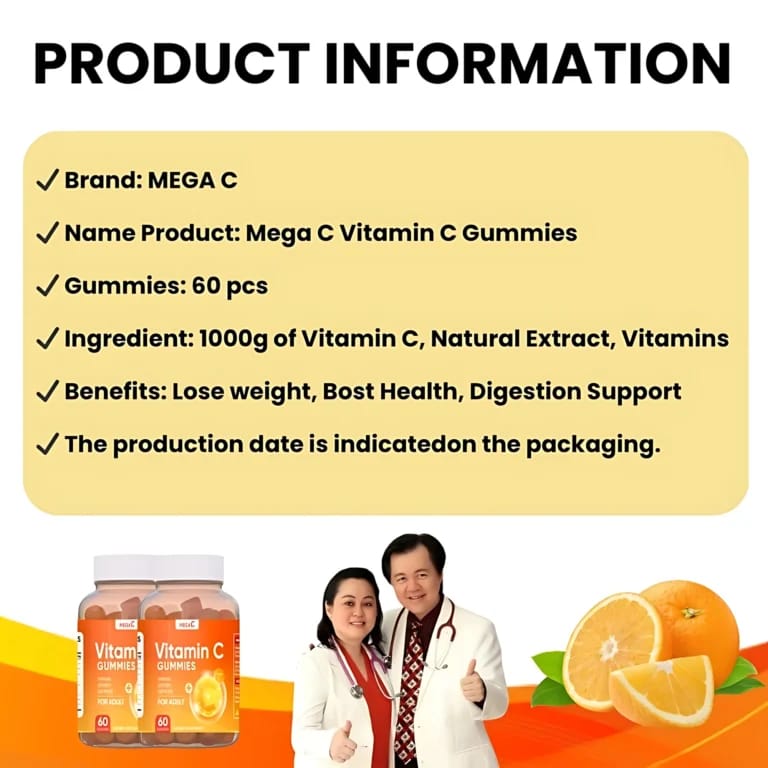 Mega C Vitamin C Gummies – Adult Immune Support Supplement (60 Gummies)