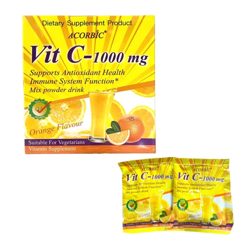 Acorbic Vit C – 1000mg Mix Powder Drink 12g x 10 Sachets – Orange Flavour