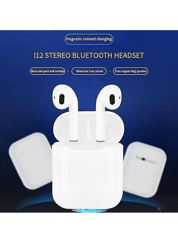 I12 White Wireless Earphones With Bluetooth 5.0