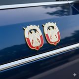 UAE Falcon Emblem Car Badge Sticker 9cm by 7cm, Silver Falcon Design with Flag, Front and Grill Falcon Car Badge. (Abu dhabi Gold and white)