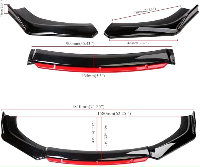 universal Body Kit Red & Black (Front lip , Size Skits & Rear Bumper side lips) Premium Quality