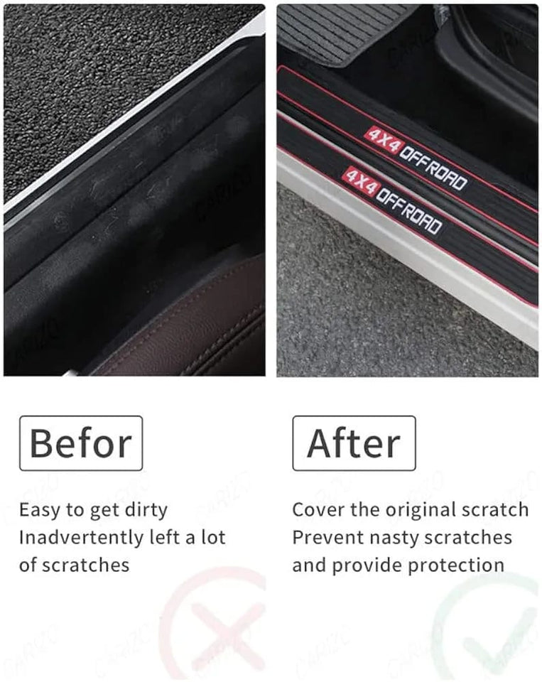 4×4 Off Road  Silicone Car Door Sill Scuff Plate Set of 4 Car Door Sill Protector Pads Silicone Door Sill Scuff Plate Sticker for Car Door Sill Protector