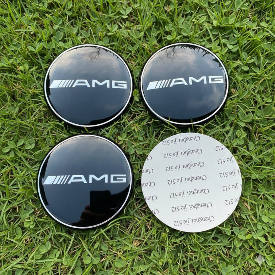 Mercedes Benz Black AMG ALLOY WHEEL CENTRE CAPS Emblem Stickers 65mm (4pc)