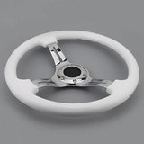 JDM Sports Universal Steering Wheel 14 in 6 - Hole Racing Steering Wheel Solid Color Spoke ABS Drifting Wheel Universal For Car (White)