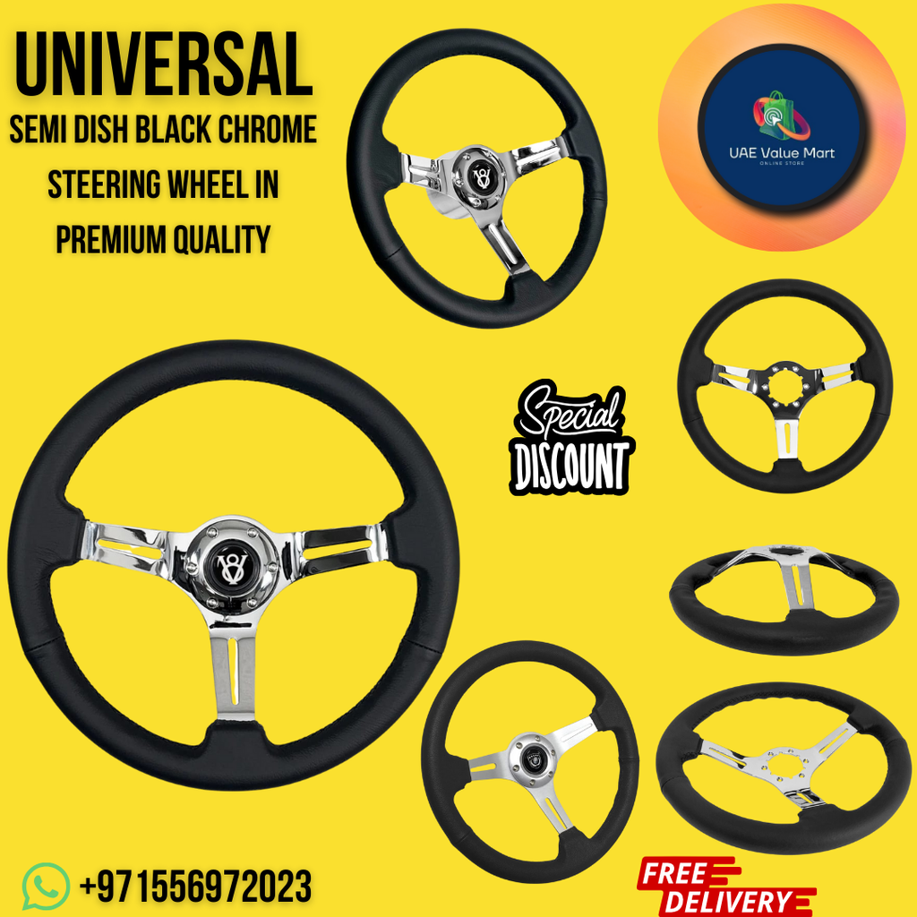 Universal Semi Dish Black & White with Chrome Steering Wheel