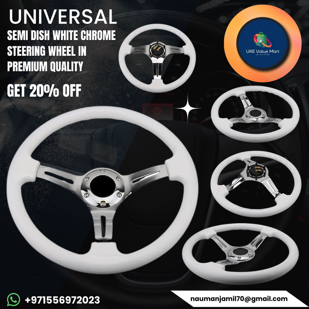 Universal Semi Dish Black & White with Chrome Steering Wheel