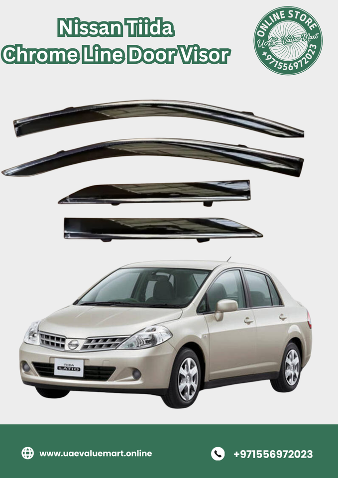 Nissan Tiida Sedan Chrome Line Door Visor Premium Quality (2005 to 2010)